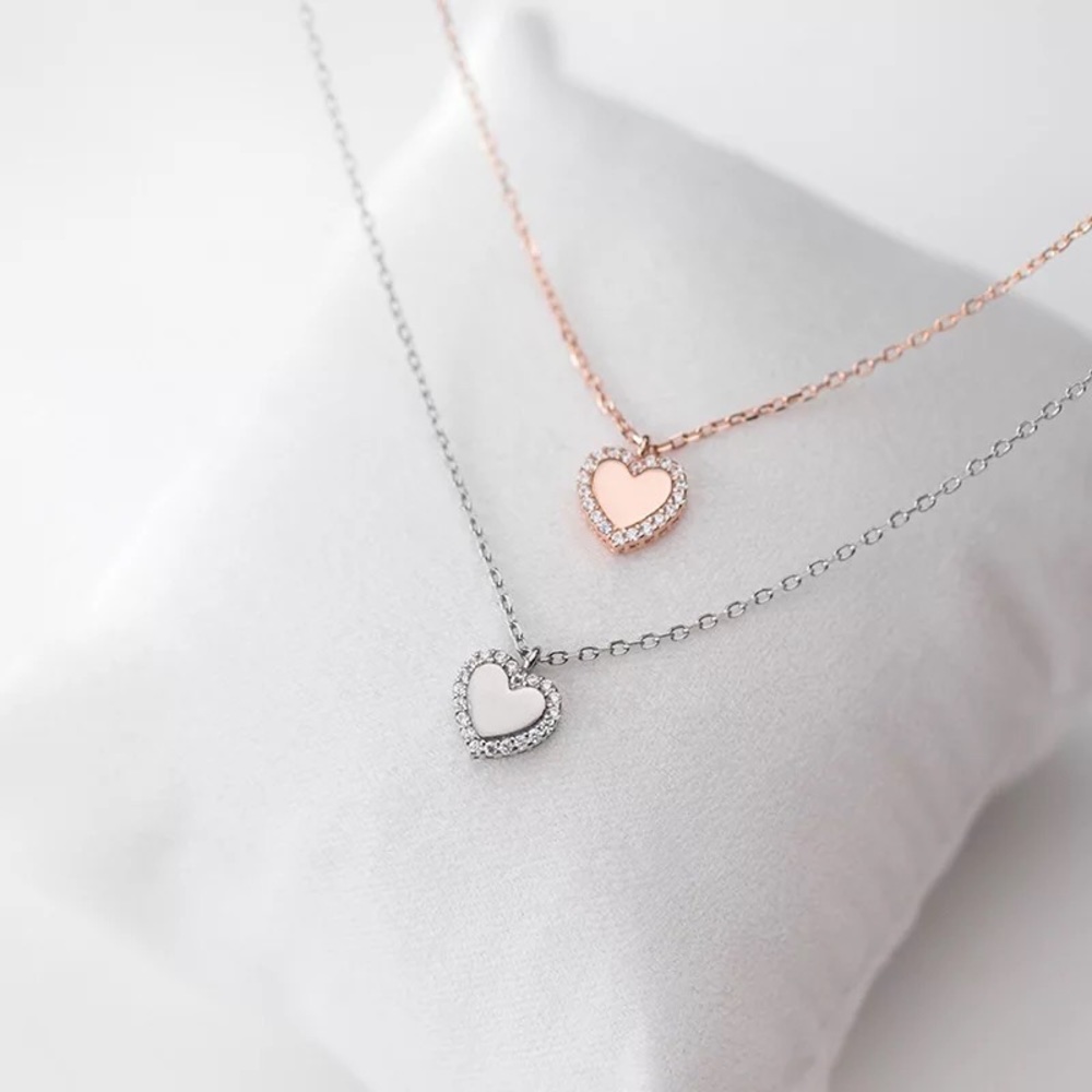 Heart necklace rose gold mini pendant charm rhinestone chain womens jewelry - Picture 2 of 4